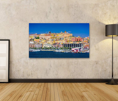 Bild Bilder auf Leinwand Cagliari Sardinien Italien Küstenskyline am Mittelmeer Wandbild Poster Lein