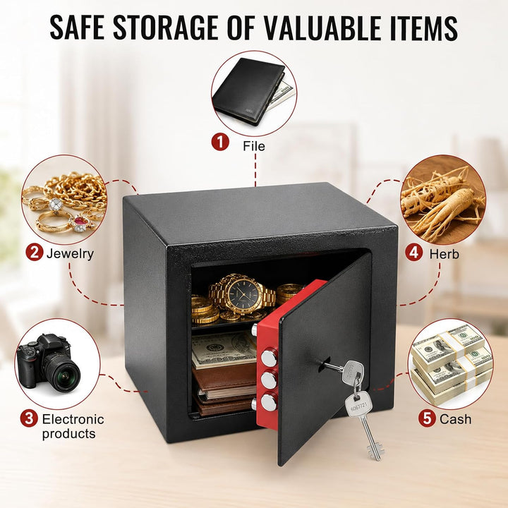 Kleiner Safe Tresor 6,4L mit Einwurfschlitz, 23 x 17 x 17 cm Safe Box mit 2-Bit Schlüssel | Abschlie
