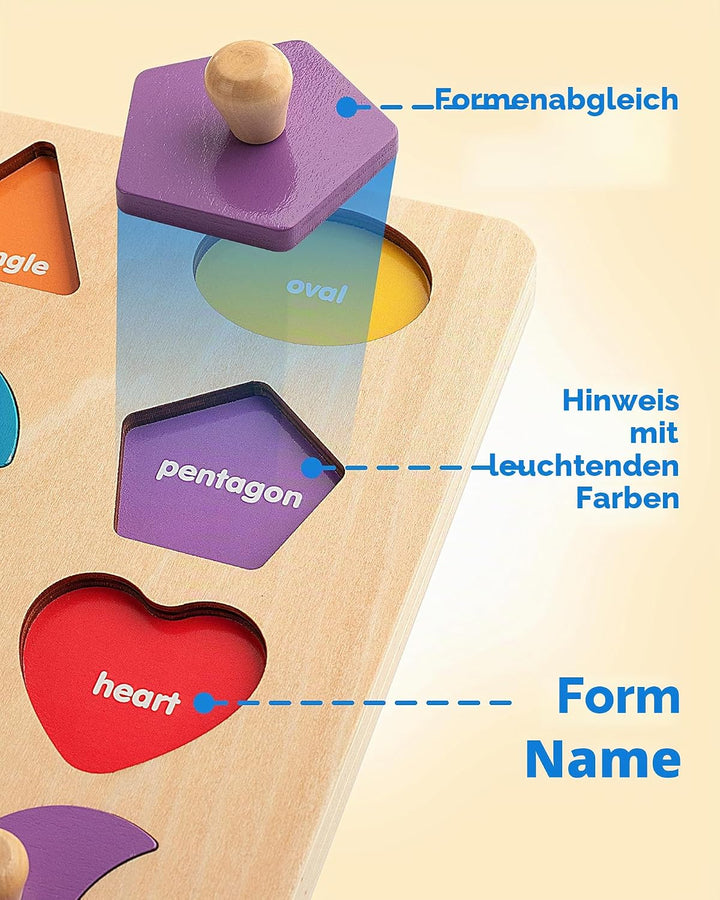 Coogam Montessori-Spielzeug, Holzform, Steckpuzzle, Feinmotorik, farblich passendes Sortierbrett, fr