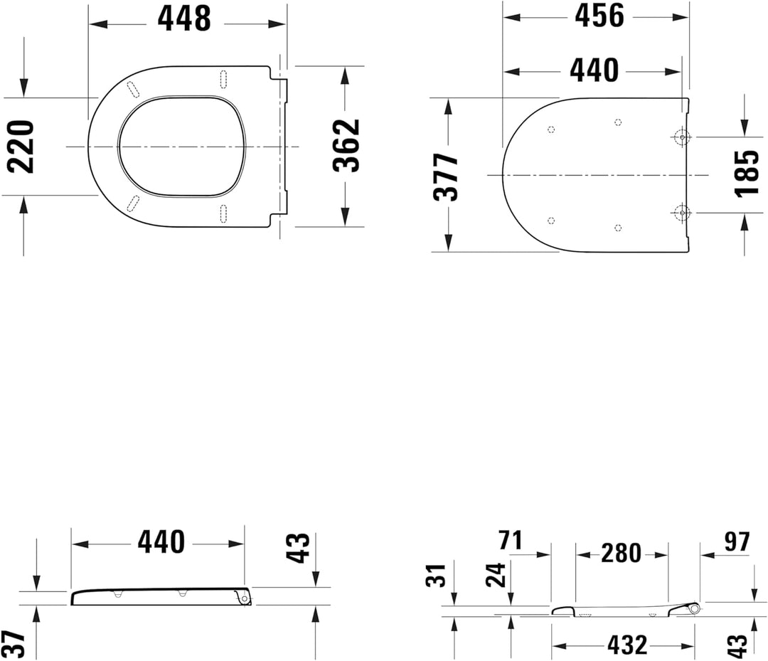 Duravit WC-Sitz Univavo, WC-Sitz D-shaped, Klobrille mit doppelter Absenkautomatik, Toilettendeckel