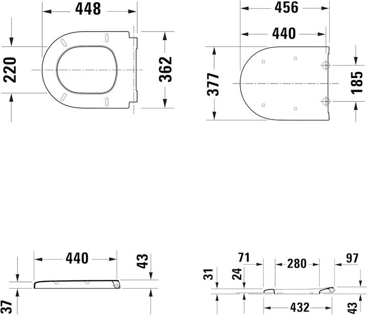 Duravit WC-Sitz Univavo, WC-Sitz D-shaped, Klobrille mit doppelter Absenkautomatik, Toilettendeckel