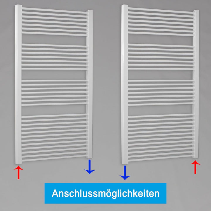 Heizkörper Badheizkörper Handtuchwärmer mit Seitenanschluss unten weiss (1732 x 400 mm) (647 Watt na