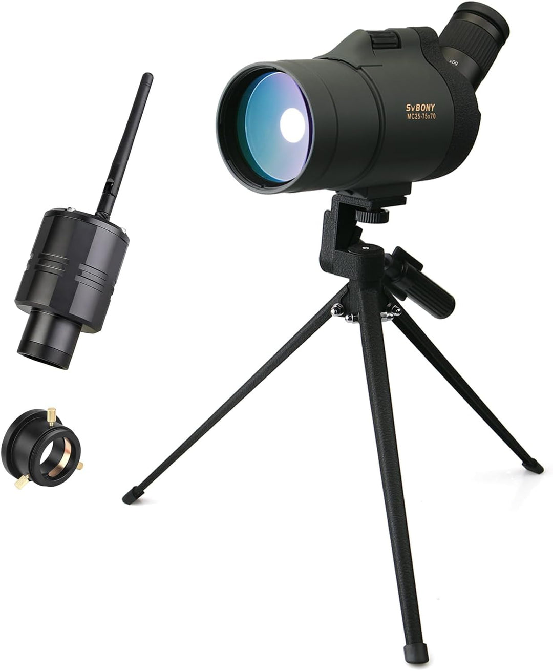 Svbony SV41 Mak Spektiv mit WiFi-Kamera Und Adapter M48 auf M42, 25-75x70 Mak Telescope, BAK4 Prism