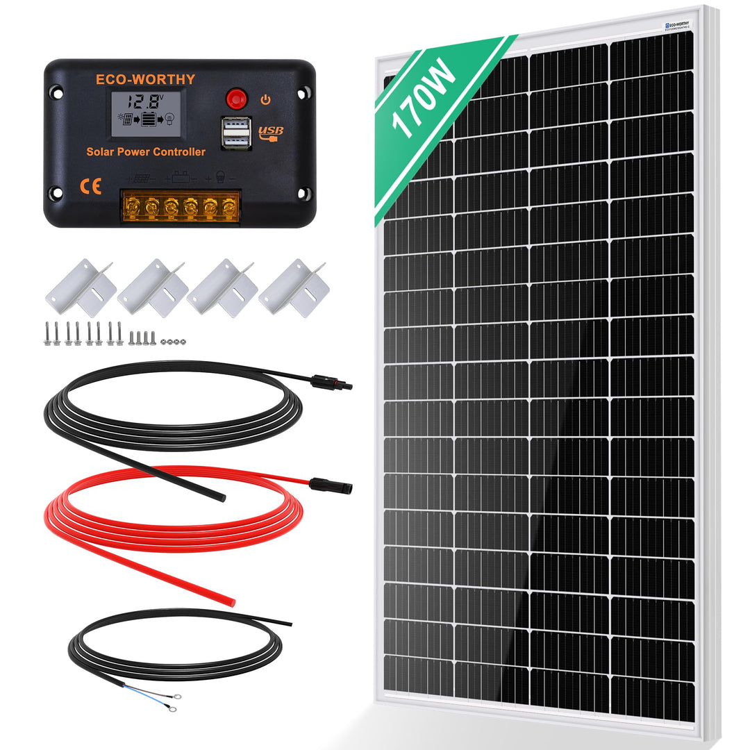 ECO-WORTHY Monokristallines Solarpanel Solarzelle kit 170W enthält 12V Solarmodul + 30 A Solarladere