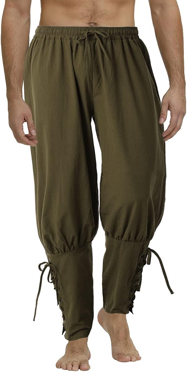 COSDREAMER Herren Mittelalterhose Wikinger Piraten Kostümhose Grau M M Grau, M Grau