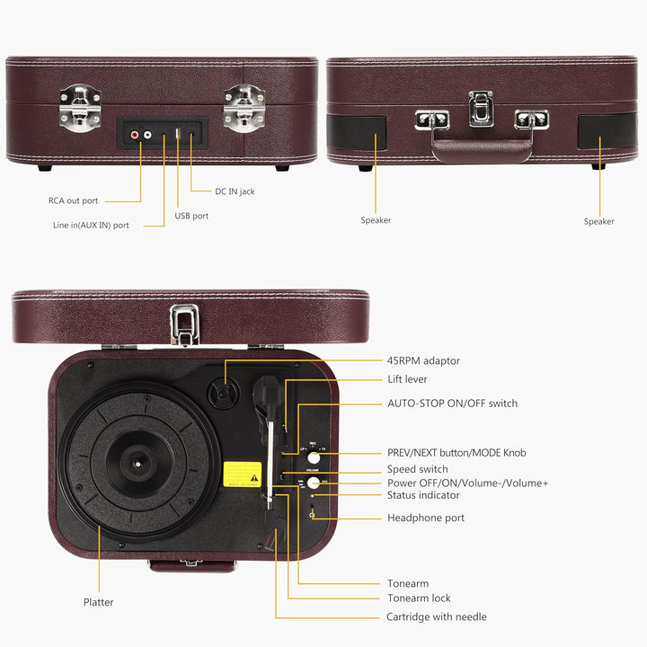 Plattenspieler, Bluetooth Schallplattenspieler Vinyl Plattenspieler Turntable und Digital Encoder mi
