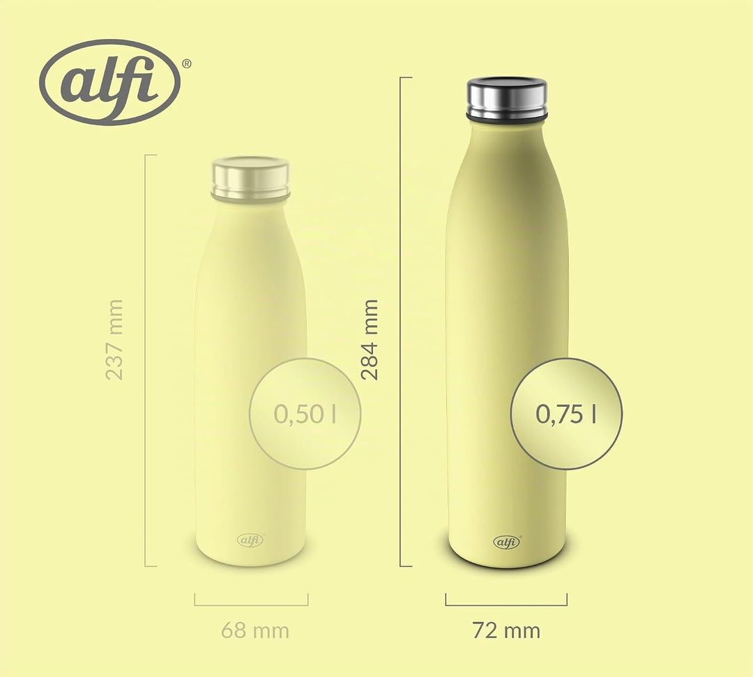 alfi PURE BOTTLE 750ml, gelb, lemon sorbet, Isolierflasche aus Edelstahl, kohlensäurefest, 12h heiss