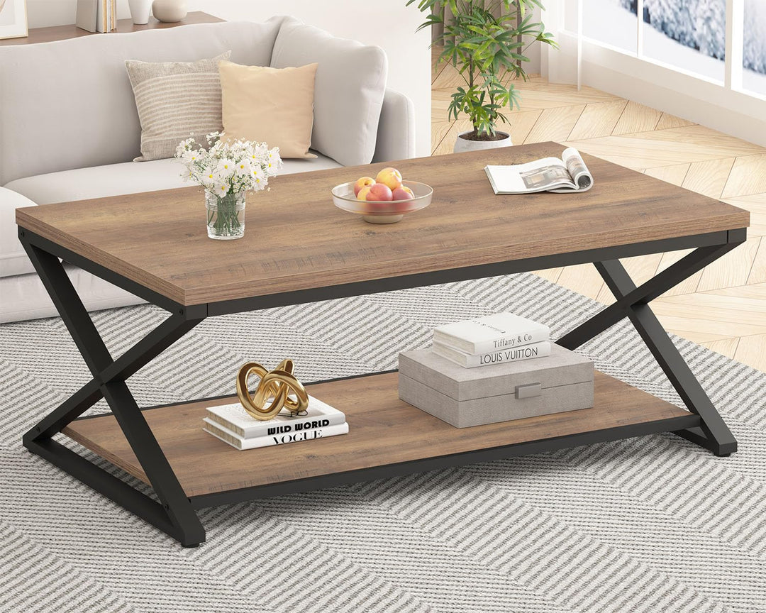 HSH Couchtisch Eiche Hell mit Stauraum, moderner Wohnzimmertisch aus Holz, minimalistischer Sofatisc