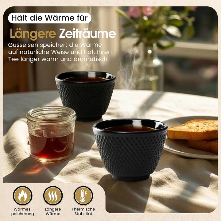 Dimono Traditionelles Tee-Set aus Gusseisen: Teekanne, Stövchen und 2 Teebecher Komplett-Set, Komple