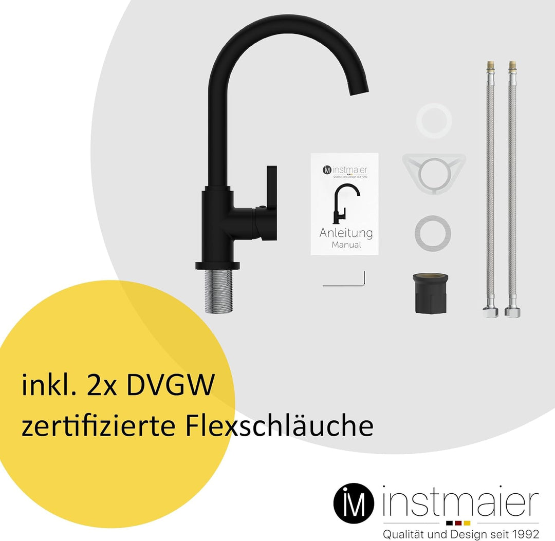 instmaier K3 Küchenarmatur | Wasserhahn Küche Schwarz matt | Spültischarmatur mit hohem Auslauf | Ar