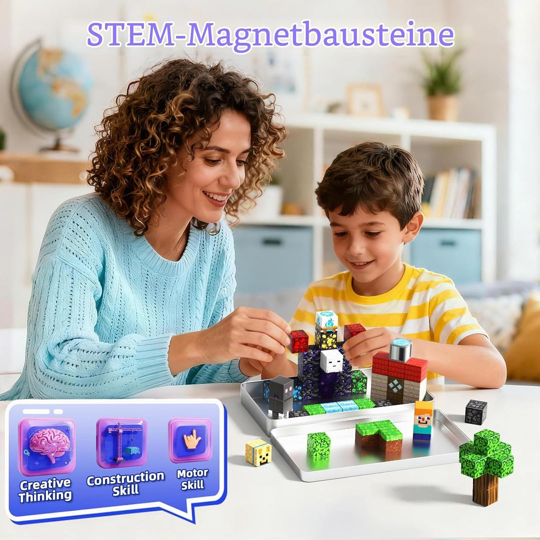 Magnetische Bausteine 45 Teile Reiseset - Tragbarer Eisern Koffer für Magische Waldabenteuer unterwe