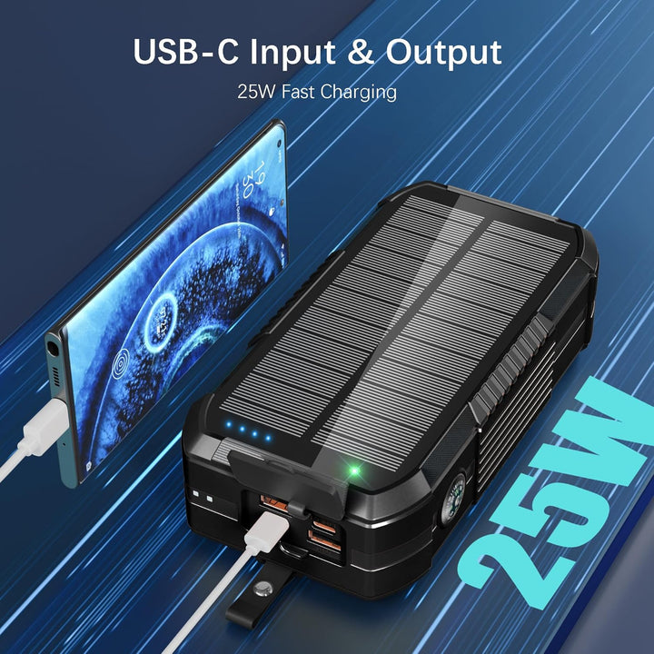 56800mAh Solar Wireless Power Bank, tragbares Ladegerät 30W Schnelles Ladegerät 6 Ausgänge & 4 Eingä