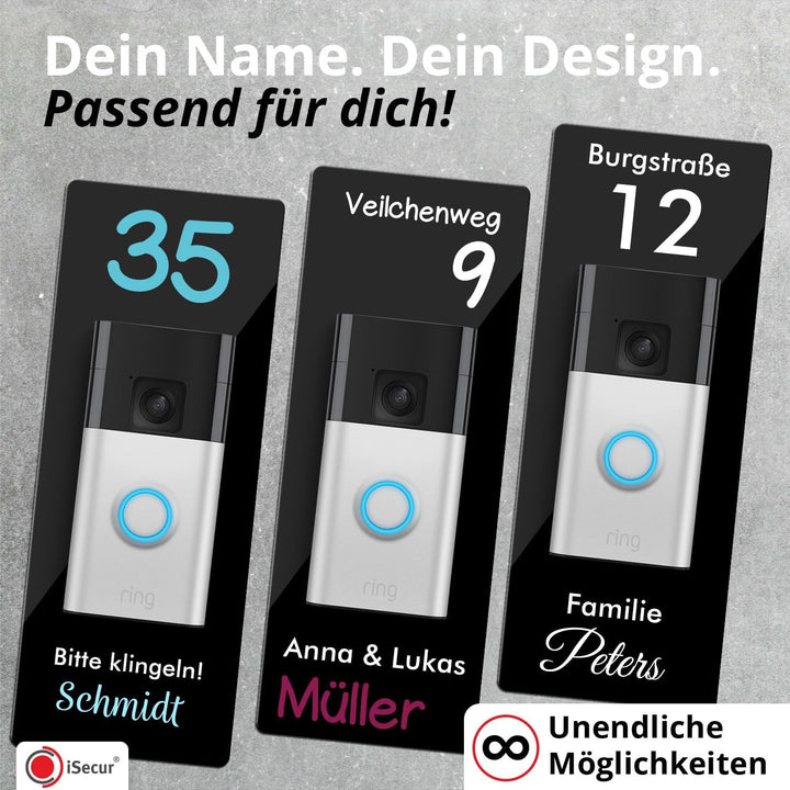 iSecur Acryl Blende personalisiert Premium - Passend für Ring Akku-Videotürklingel 2, Gen 3 Plus 4 (