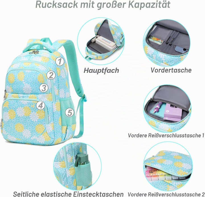 ZHIERNA Schulrucksack Mädchen Teenager Schule Rucksack Damen Schulranzen Kinder Schultasche mit Lunc