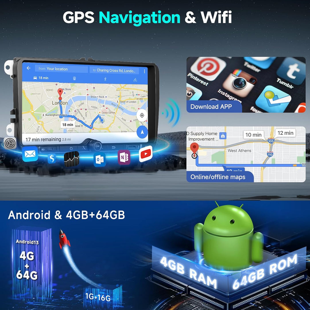 Hodozzy 4G+64G Android Autoradio für VW Seat Altea Toledo Leon Skoda Fabia Passat mit Wireless Carpl