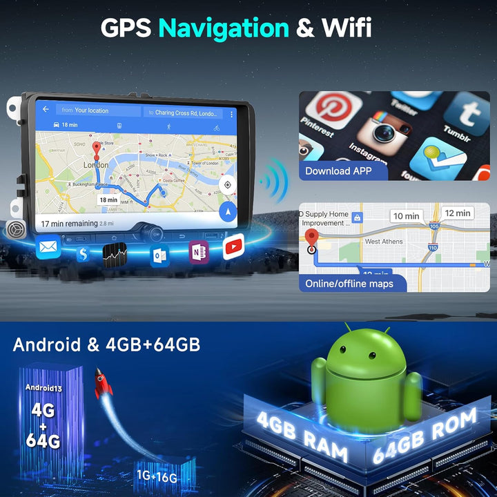 Hodozzy 4G+64G Android Autoradio für VW Seat Altea Toledo Leon Skoda Fabia Passat mit Wireless Carpl