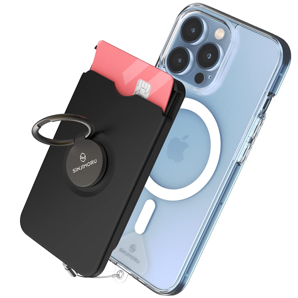 Sinjimoru Magnetischer Handy Kartenhalter mit Handy Ring, Handy Kreditkartenetui mit Handy Ständer M