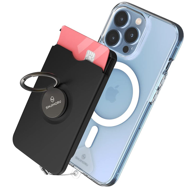 Sinjimoru Magnetischer Handy Kartenhalter mit Handy Ring, Handy Kreditkartenetui mit Handy Ständer M