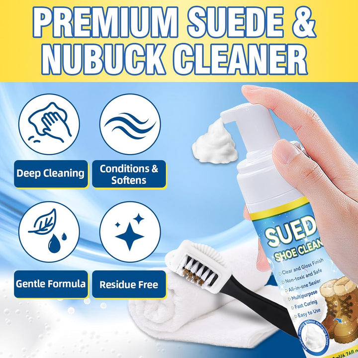 Wildleder Reiniger 200ml mit Bürste, Professioneller Nubuk Schuhreiniger, Sanfter Fleckenentferner f