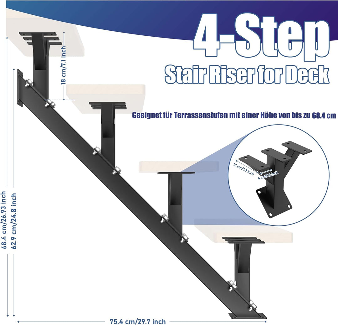 4-Stufen-Metall-Treppenwangen mit Stahl-Setzstufe für Deckhöhe 63 cm/24,8 Zoll, mit vorgebohrten Löc