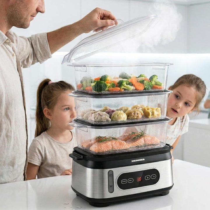Steamer ONE STEAM HSA-D950SS Multicooker/Dampfgarer mit LED-Display, 950 W Leistung, 9 L Gesamtgarra