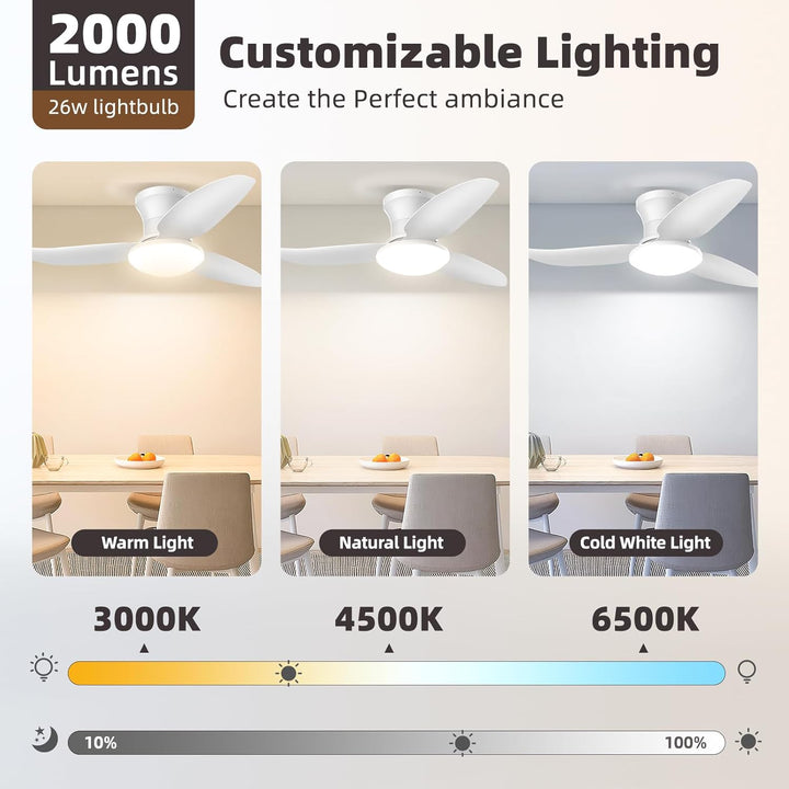 Deckenlampe mit Ventilator,Weiss,Ø100cm App Steuerung &amp; Fernbedienung Deckenventilator mit Beleuchtu