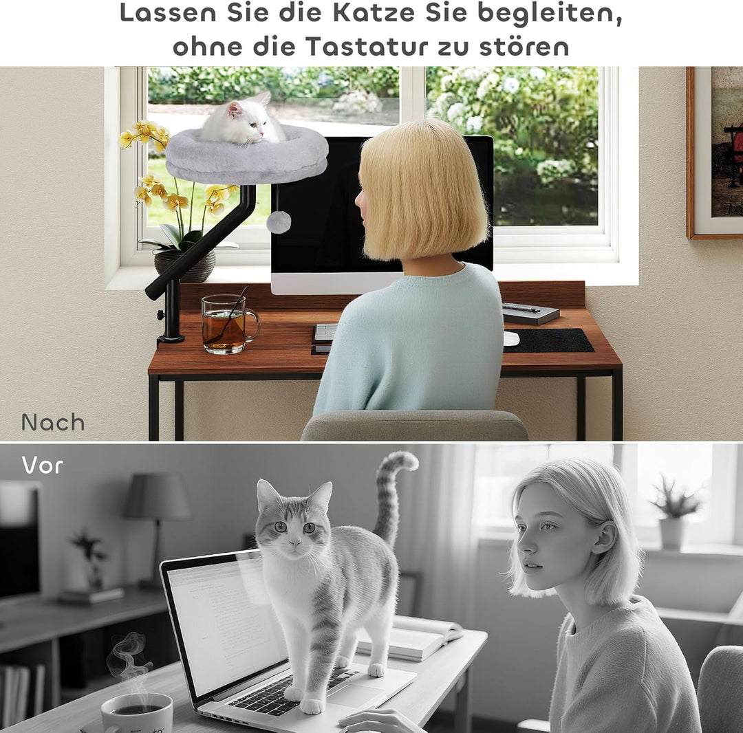 PawHut Katzen-Schreibtischbett, Katzenbett für Schreibtisch mit 360°Drehung, Verstellbarer Höhe, Kat