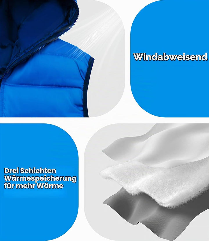 LAUSONS Kinder Warme Weste Jungen Steppweste Ärmellose Winterjacke Puffer Weste mit Kapuze Blau 170-