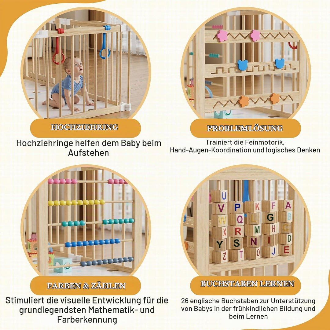 MSFE Laufstall Baby Faltbar Holz,8 Paneele Wooden Baby Playpen Verstellbare Multi-Shape &amp; Grösse mit
