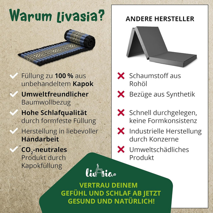 livasia Rollmatte Rollmatratze L-200x110x4,5cm, Gästebett Gästematratze 1 Person, Reisebett Kofferra