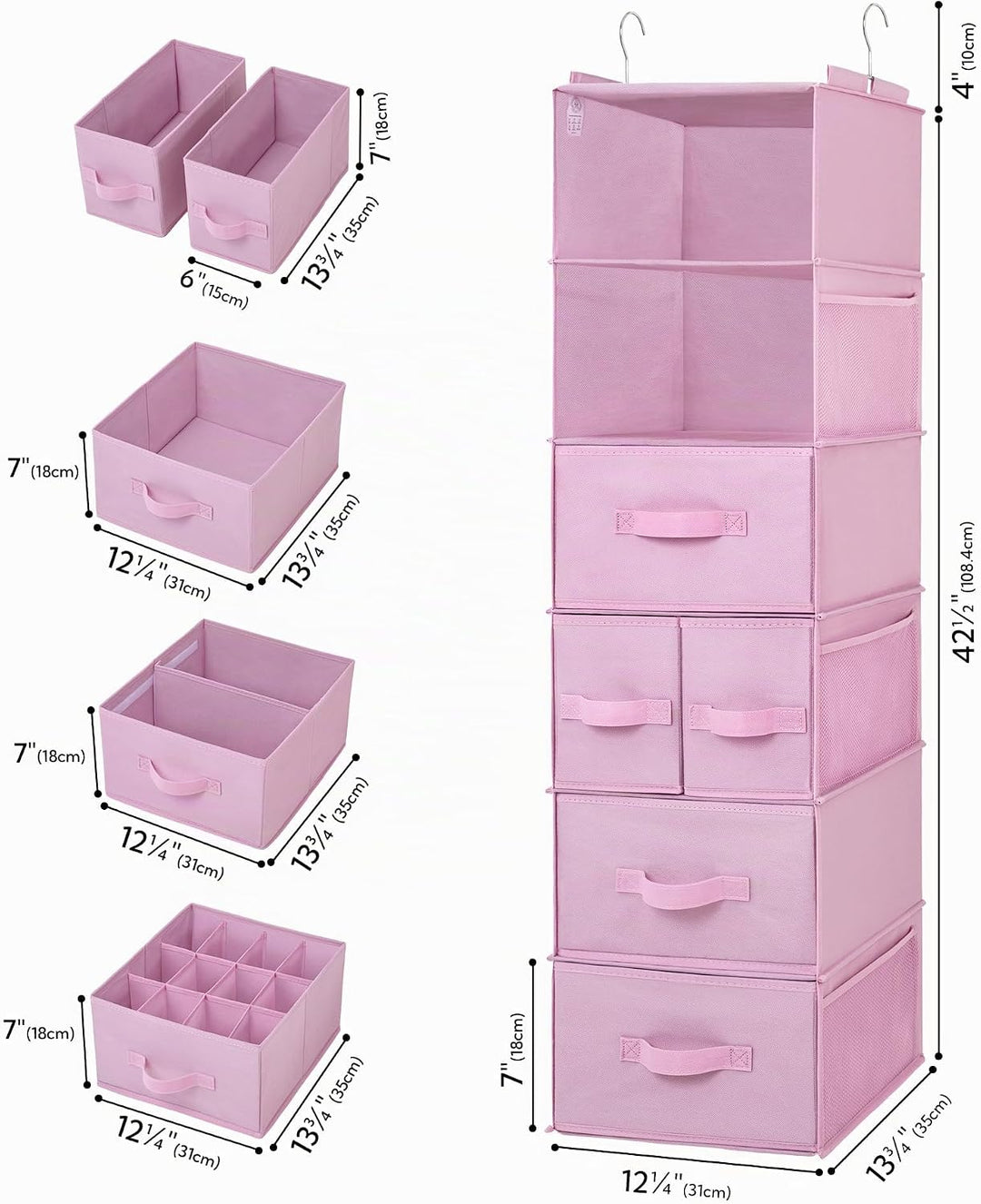 GRANNY SAYS Kleiderschrank Organizer Hängend, 1 Stück Hängeorganizer mit Schubladen, Rosa Hängeaufbe