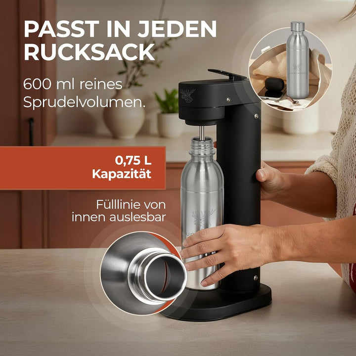 Infinity Edelstahlflaschen Wassersprudler 0,75L – Kompatibel mit der LM Infinity Serie, Aarke Carbon
