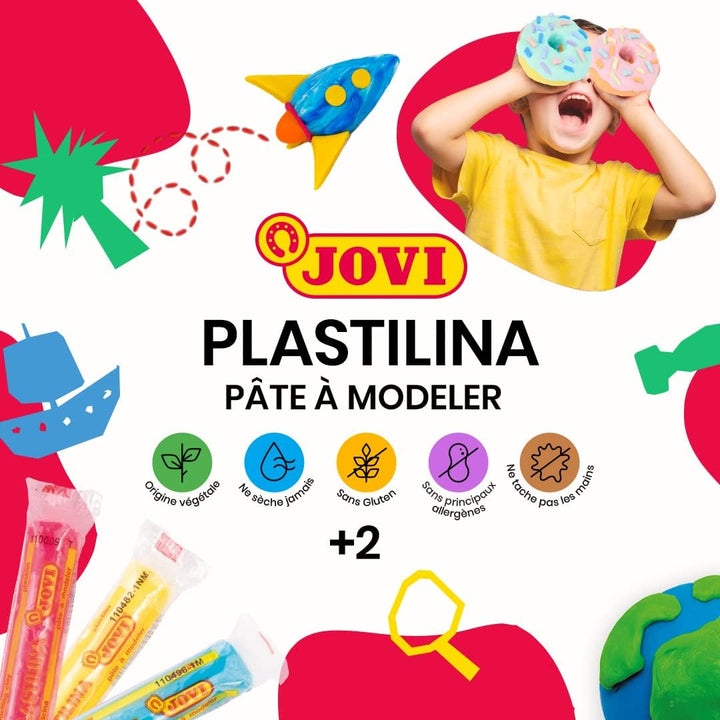 Jovi Plastilin, leicht formbare Modelliermasse für Kinder ab 2 Jahren, 30 Stangen je 50g, Pastellfar