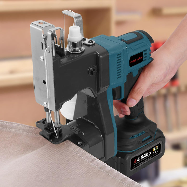 ONEVAN Elektrische Sacknähmaschine–210W Kupfermotor, Akku Nähmaschinen für Gewebesack, Jutesack & Kr
