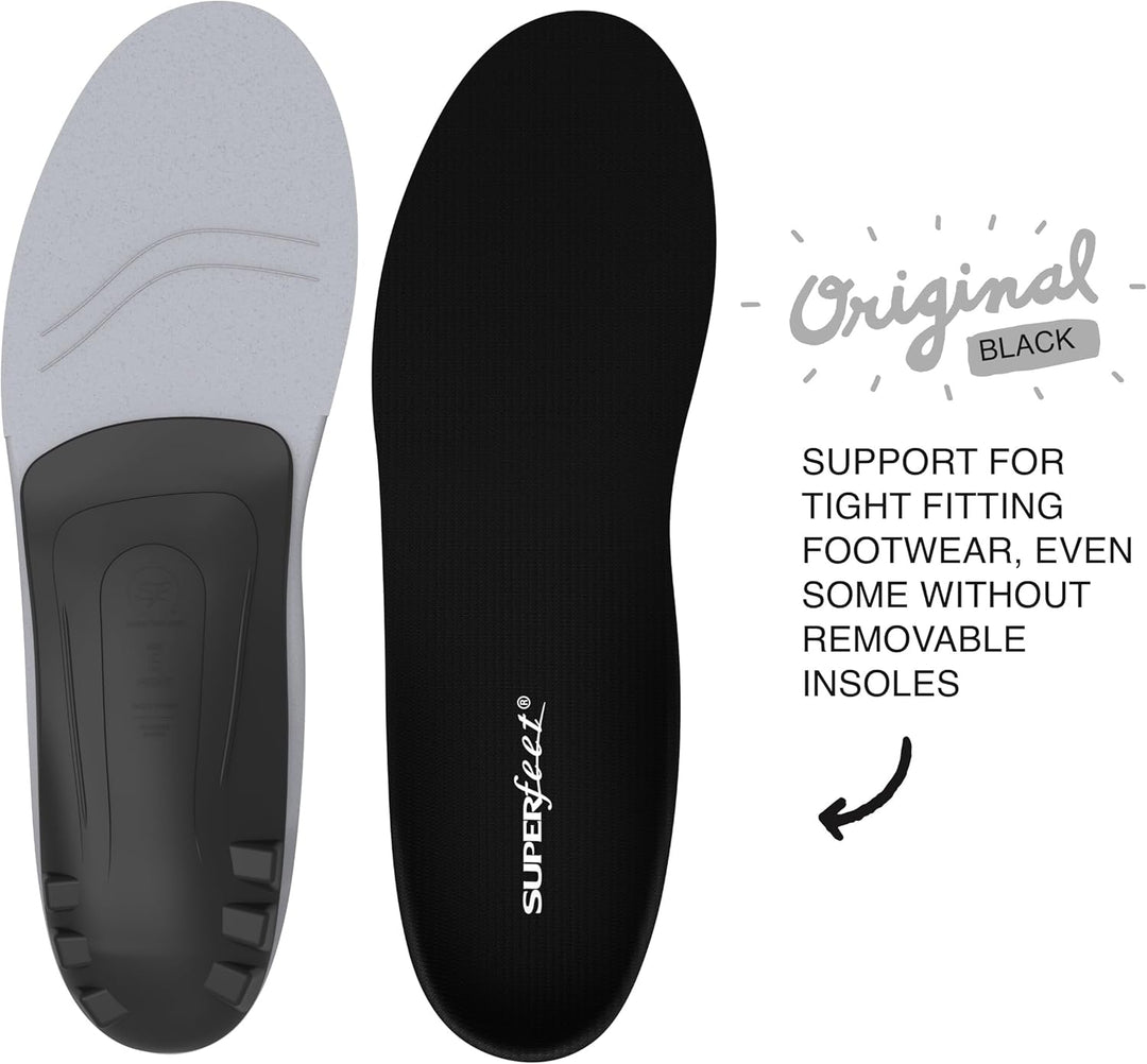 Superfeet BLACK Schuheinlagen Flexible dünne Premium Einlegesohlen für Orthopädischen Halt in engen