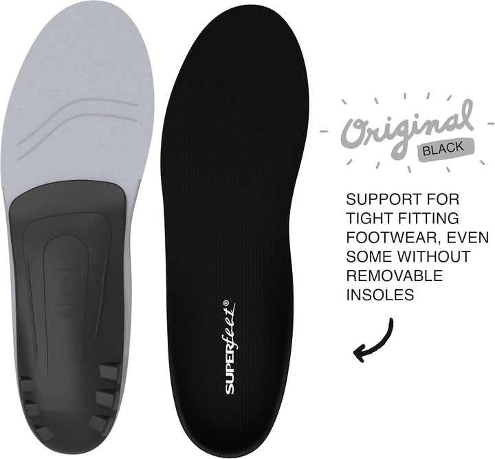 Superfeet BLACK Schuheinlagen Flexible dünne Premium Einlegesohlen für Orthopädischen Halt in engen