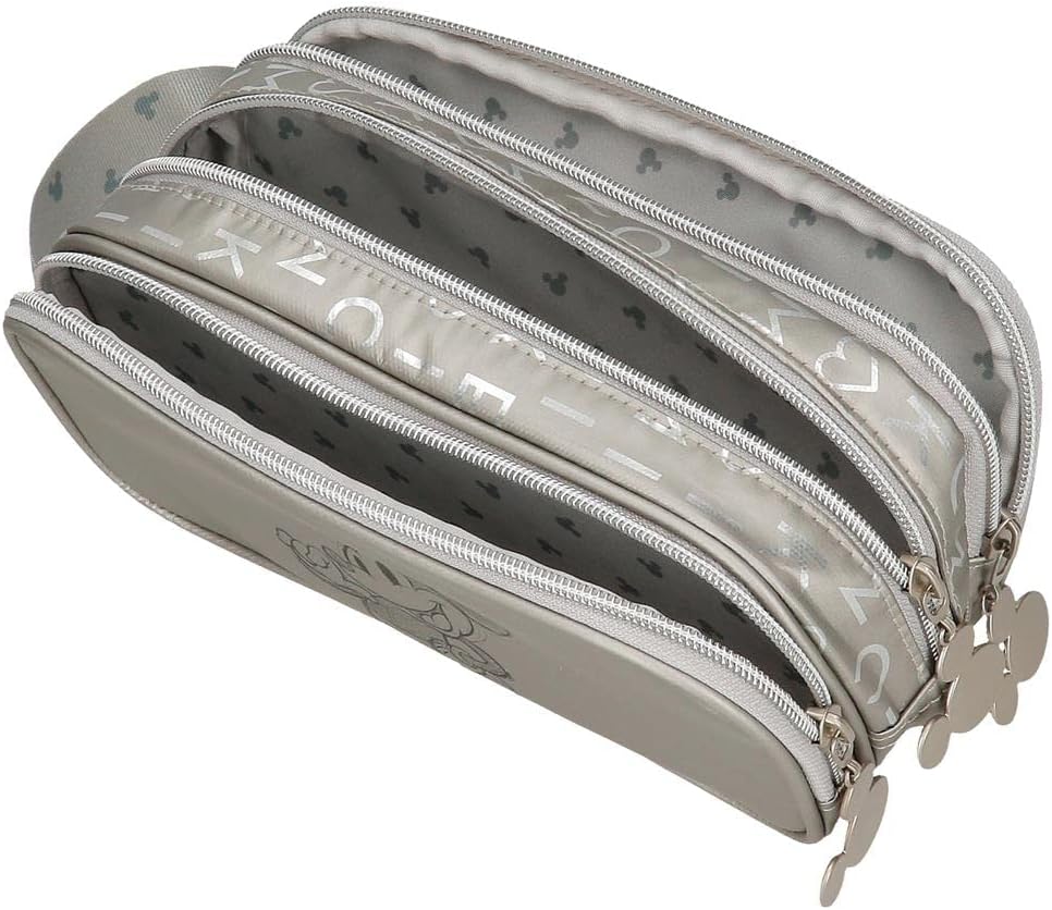 Disney Mickey 100 Triple Case Grau 22x10x9 cm Polyester Dreifach-Etui, Dreifach-Etui