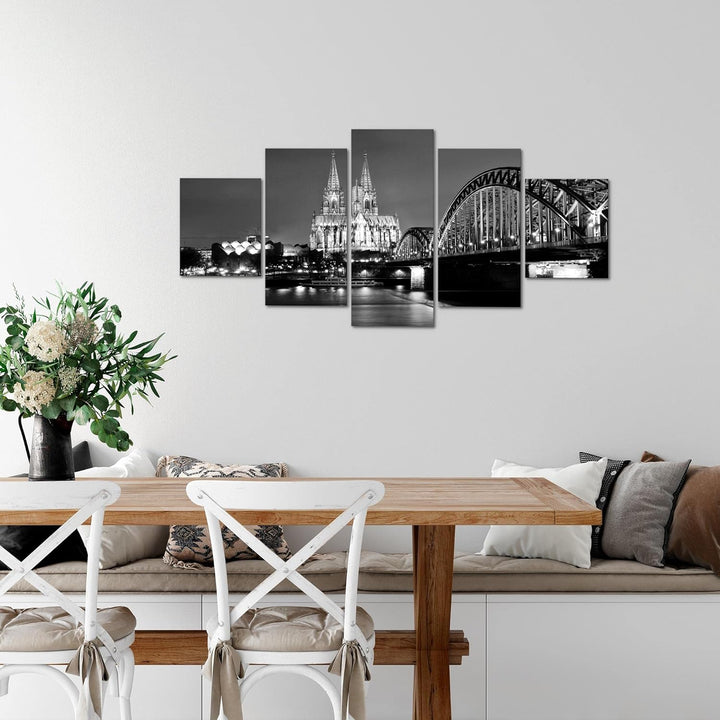 Runa Art Wandbilder Köln 5 Teilig Bild auf Vlies Leinwand Deko Wohnzimmer Schlafzimmer Skyline Schwa