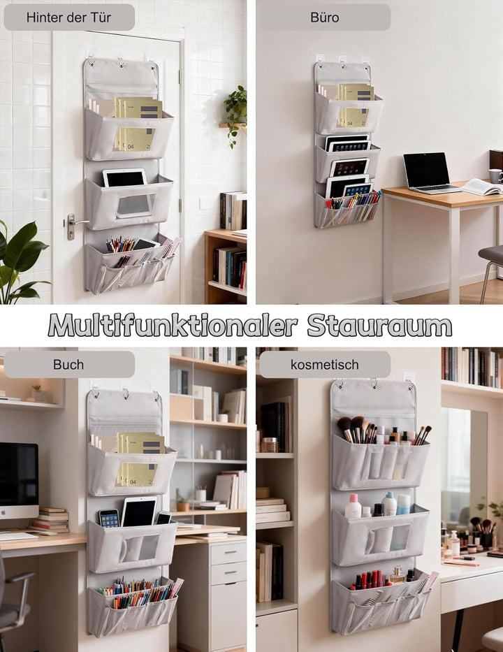 Hängeorganizer 3-Schichten 40x90cm – Faltbarer Wandorganizer aus Oxford-Stoff mit 3 Taschen & 3 Hake