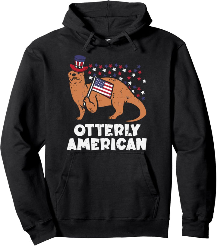 Otterly American USA Flag Funny 4th Of July Fourth Animal Pullover Hoodie