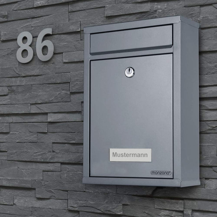 MONZANA® Briefkasten Silber inkl. 2 Schlüssel Namensschild abschliessbar Mailbox Briefkastenanlage P