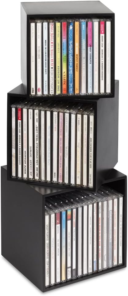 CD-Boxen schwarz, Cubix CD-Aufbewahrungs-Boxen aus Holz, Set mit 3 CD-Boxen. Zur Aufbewahrung von bi