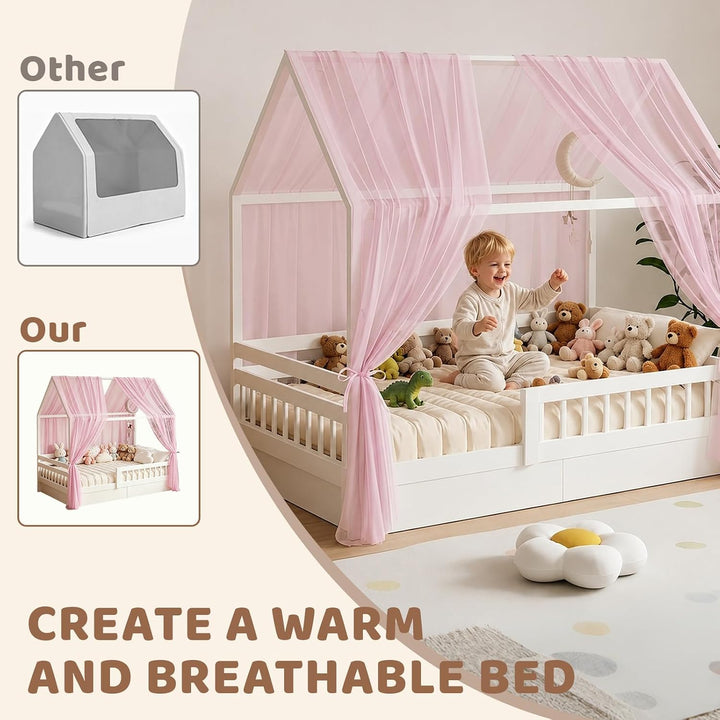 2 Stück Hausbett Himmel 350 x 150 cm Weich und Atmungsaktiv Baldachin Kinderzimmer Deko Betthimmel H