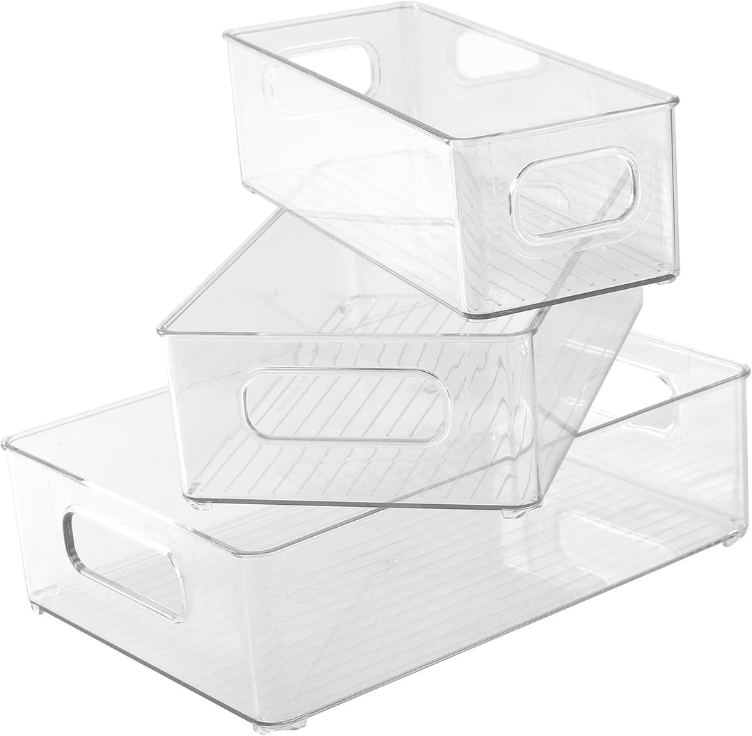 6 Stück Kühlschrank Organizer Box Set, 3 Grössen Kühlschrank Aufbewahrungsbox, Stapelbar Kühlschrank