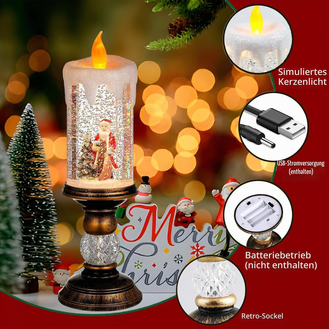 Weihnachtliche Schneekugeln, Laterne Kerzenförmige Schneelaterne Glitzernde Beleuchtete mit Musik un