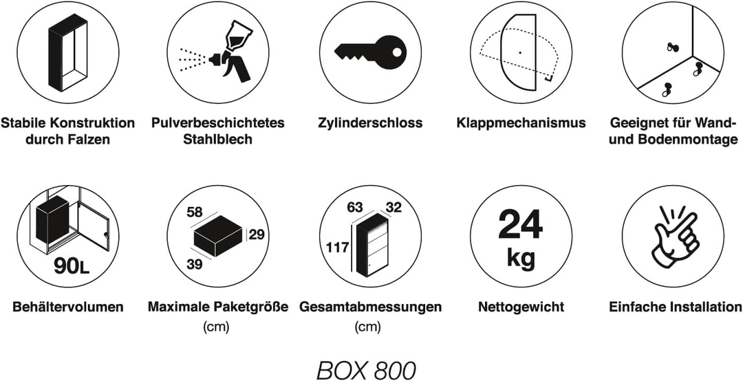 Riesen - Paketbriefkasten, 90 Liter Volumen, für sehr grosse Pakete, XXL Paketkasten, Masse 117 cm x