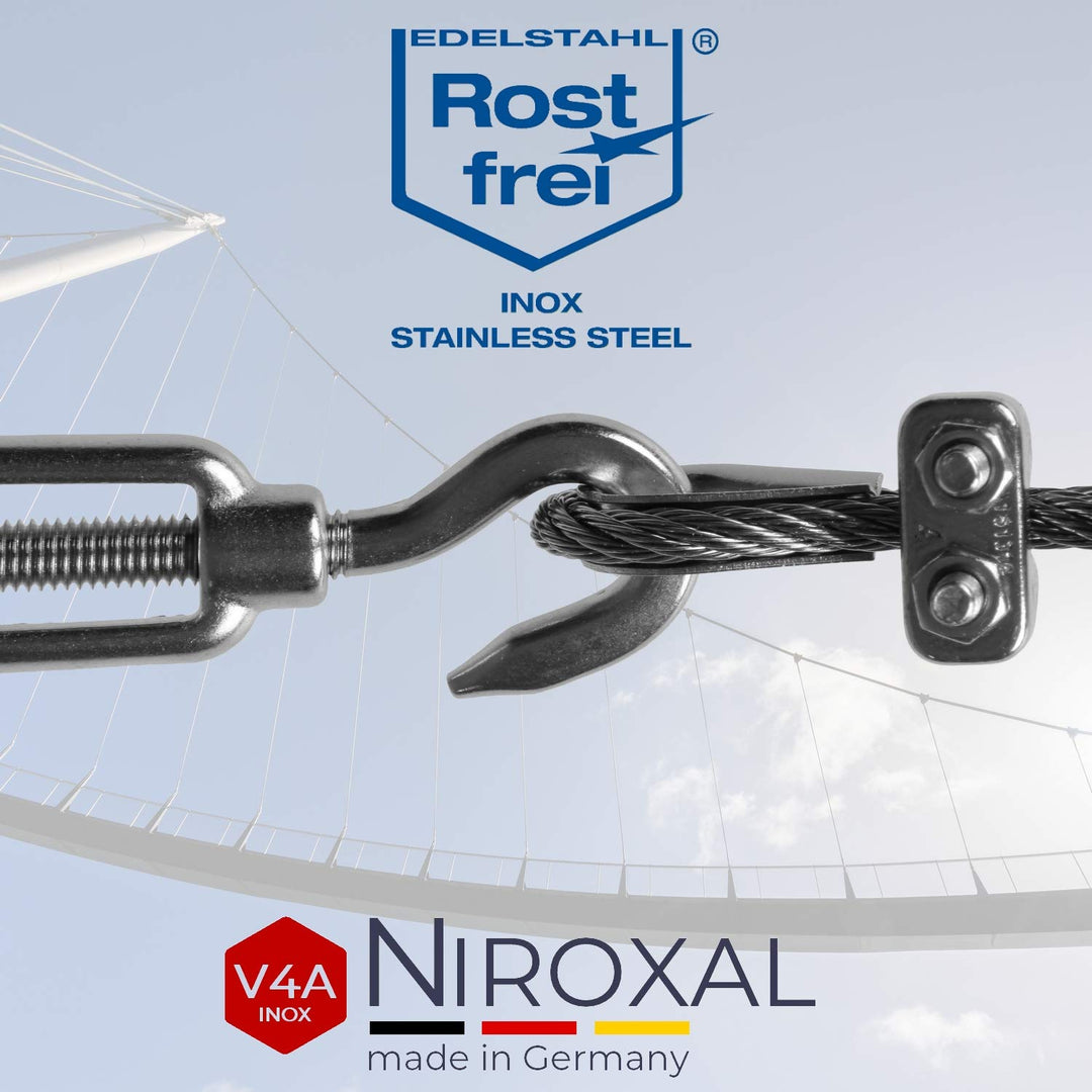 Edelstahl Spannschloss Haken-Öse – 6 mm – 50 Stück – V4A (A4) – Seilspanner/Drahtspanner rostfrei M