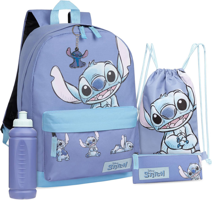 Disney Lilo und Stitch Schulrucksack Mädchen Set mit Schulranzen, Turnbeutel, Federmäppchen, Trinkfl