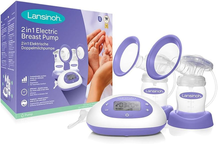 Lansinoh 2in1 Elektrische Milchpumpe - beleuchtetes LCD-Display - ein- oder beitseitiges Abpumpen -