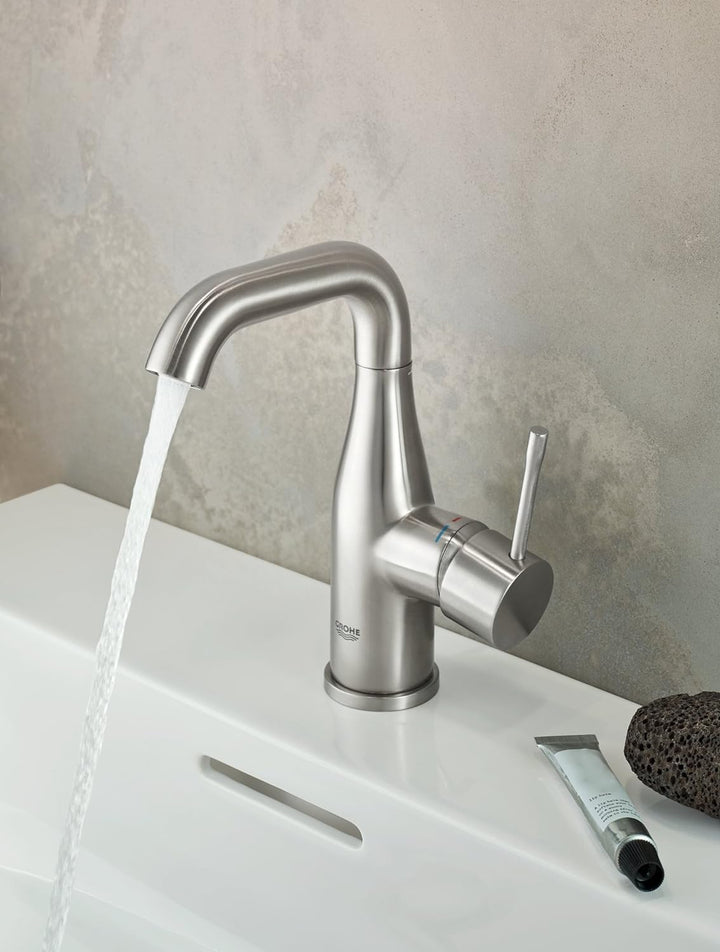 GROHE Essence - Einhand-Waschtischarmatur (wassersparend, M-Size, Einlochmontage), supersteel, 23462